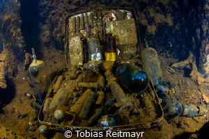 Medical kit inside the Heian Maru, Truk Lagoon by Tobias Reitmayr 